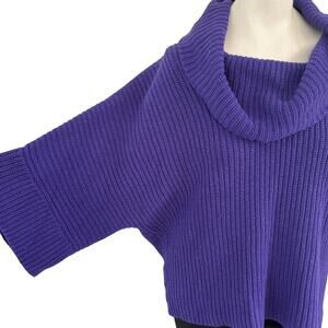 CHICO'S Dolman Sleeve Ribbed Knit Cowl Neck Sweater in Eggplant Purple SZ 16